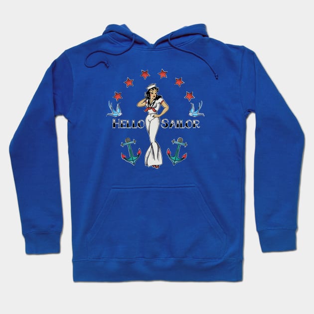 Jerry Style Hello Sailor Vintage Pin Up Tattoo Hoodie by LittleBunnySunshine